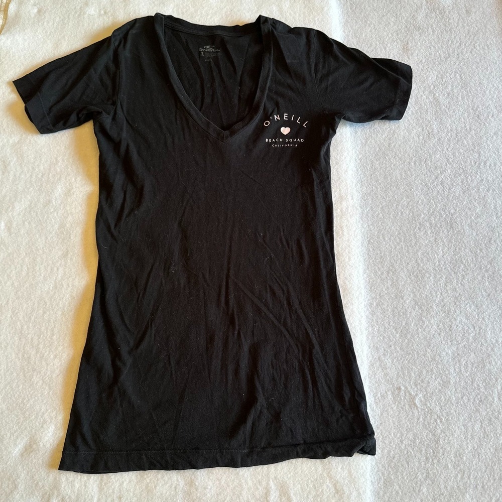ONeill V Neck Shirt Womens Small Black Beach Squad California Graphic Tee
